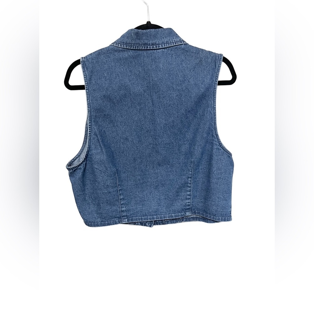 Vintage 90’s Bobbie Brooks Denim Vest L Embroidered Floral Cotton Festival - Picture 6 of 9